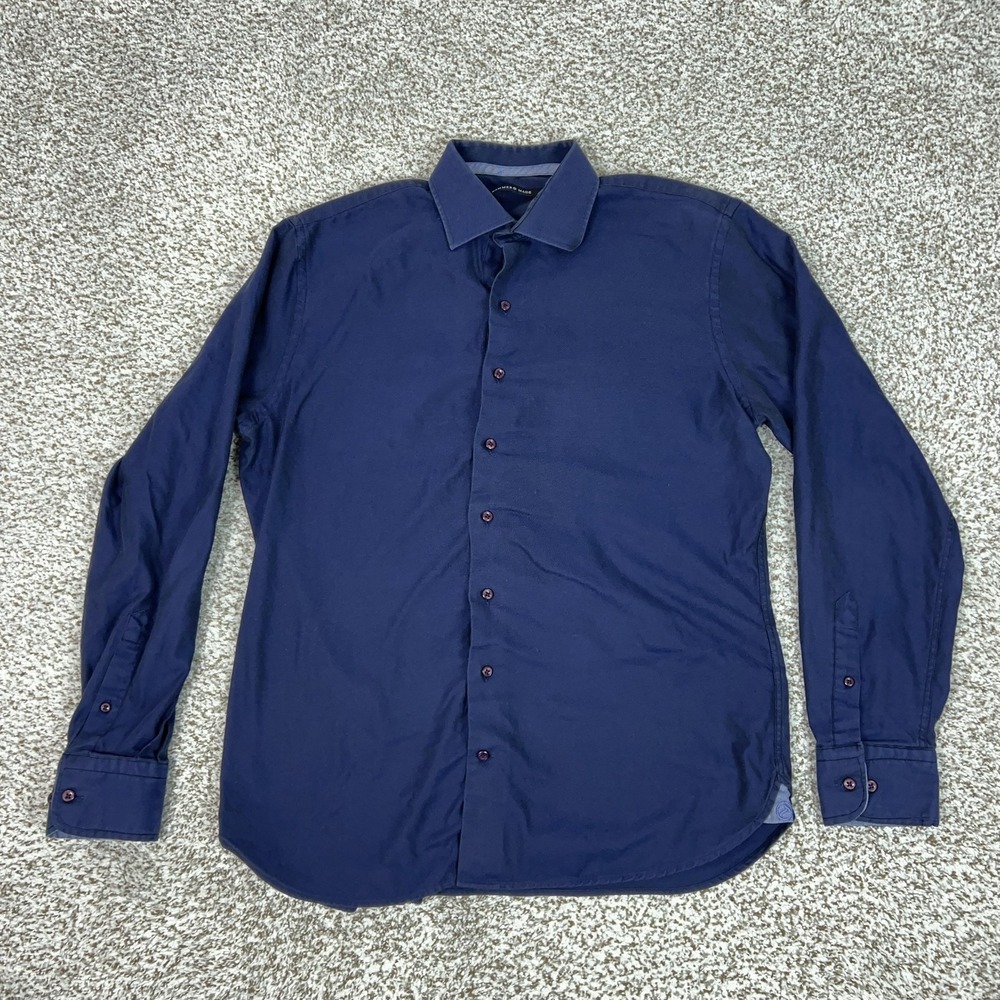 Hammer Made‎ Shirt Mens 16.5 Blue Solid 100% Cotton Dress Button Long Sleeve